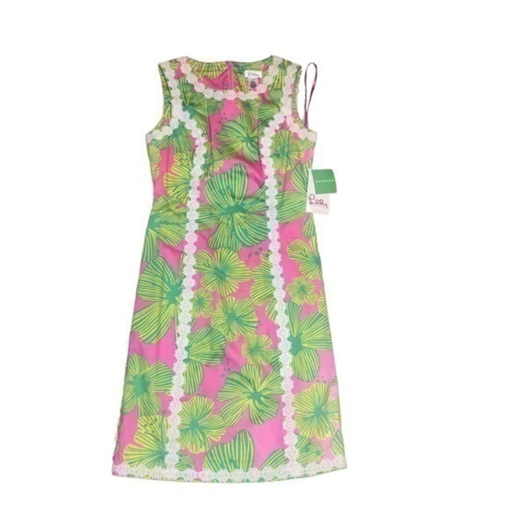 Lilly Pulitzer  rare hibiscus pin petal pushers pink green dress nwt